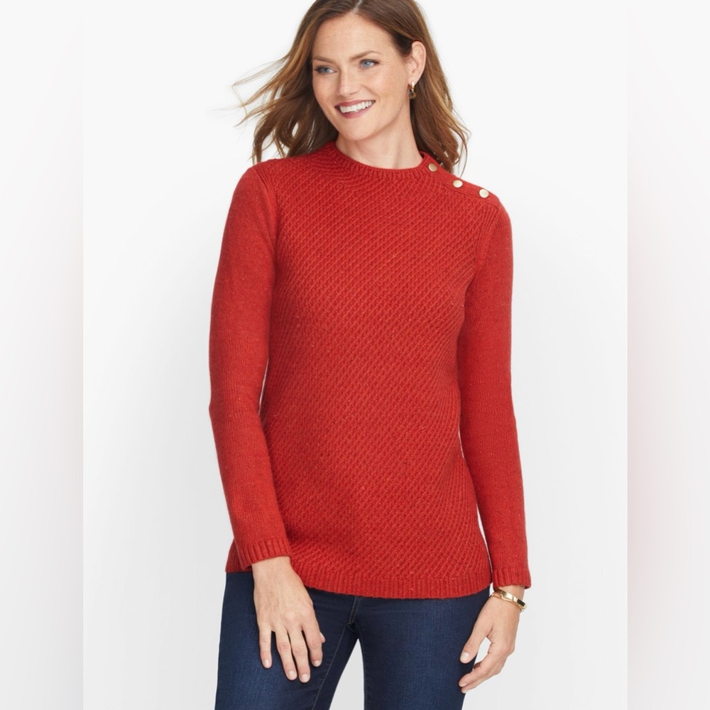 Talbots Tweed Cotton blend mock neck sweater size Large